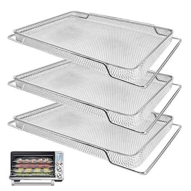 Air Fryer Basket for Breville BOV900BSS Smart Oven Air Fryer Pro,16.5"D x 11.8"W x 0.5"H Food Grade 3PCS Steel Mesh Baskets Accessories Tray for Breville Air Fryer Toaster Oven, Microwave Oven