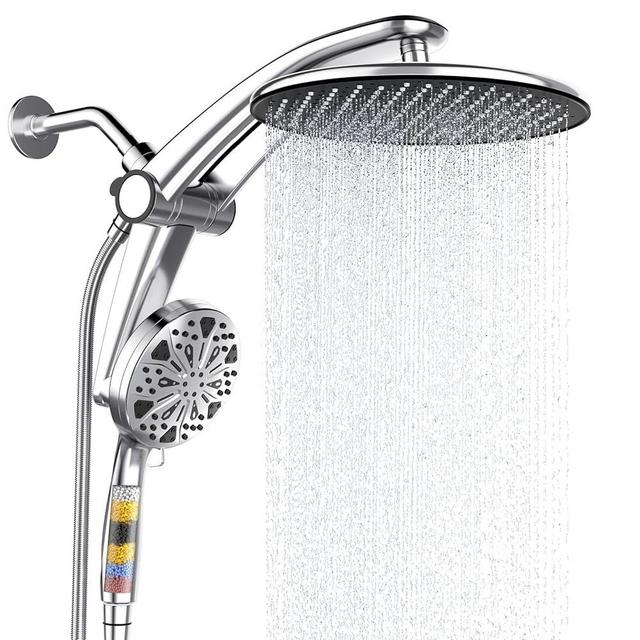 Shower Head with filtered Handheld High Pressure daul Shower Heads with Handheld Spray Combo and 10 Sprays Handheld Shower Head Detachable Shower head Built-in Magnetic Docking and Power Jets Chrome