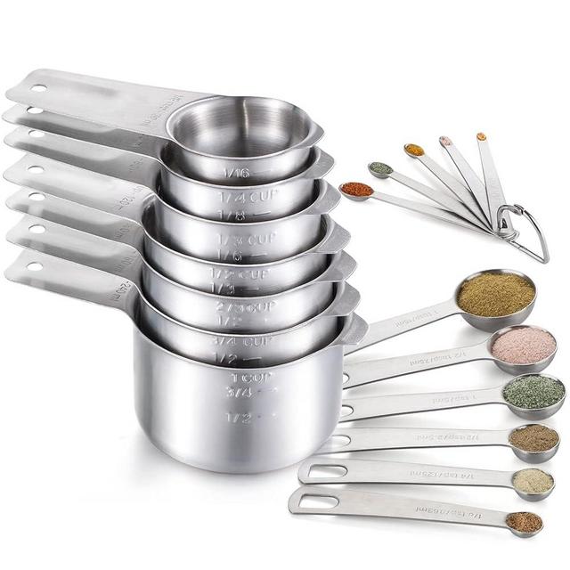Stainless Steel Measuring Cups and Spoons Set Includes 7 Measuring Cups and 6 Measuring Spoons 5 Mini Measuring Spoons for Baking & Cooking, Kitchen Measuring Tools