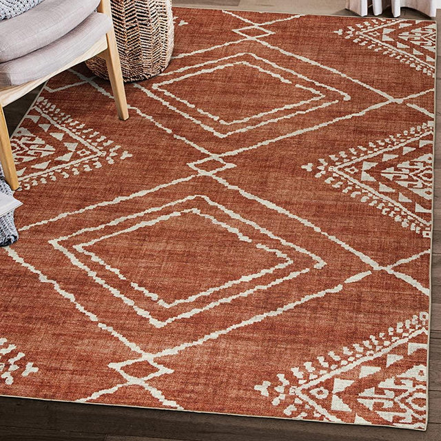 ReaLife Machine Washable Rug - Stain Resistant, Non-Shed - Eco-Friendly, Non-Slip, Family & Pet Friendly - Made from Premium Recycled Fibers - Moroccan Diamond - Orange, 7'6" x 9'6"