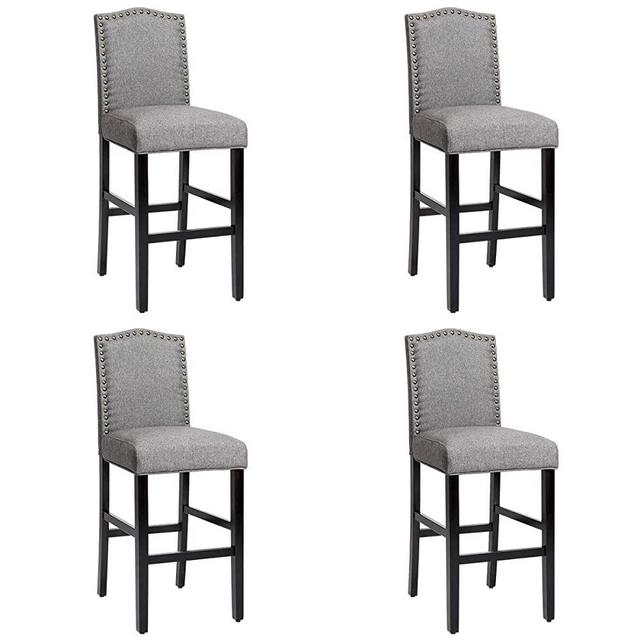 S AFSTAR Set of 4 Bar Stools, Retro Style Counter Height Stools with Thick Padded Seat and Rubber Wood Frame, Bistro Stools for Kitchen Restaurant Café