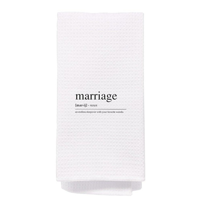 NEGIGA Wedding Gifts for Couples Newlyweds,Marriage Gifts,Marriage Kitchen Towels,Marriage Definition Waffle Weave Towels 24x16 Inch