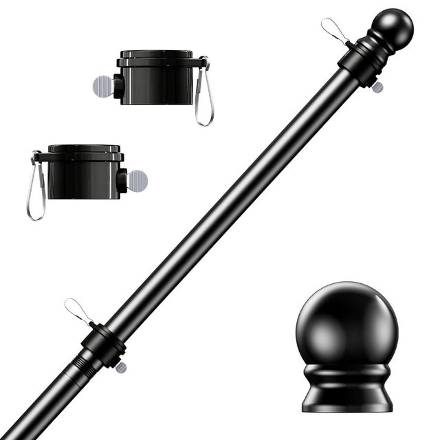 YEAHOME 5 FT Flag Pole, Tangle Free Spinning Stainless Steel Flagpole, Suitable for 3x5 Heavy Garden Flag 1" Dia Flag Pole for House, Wall-Mounted (Without Bracket, Black)