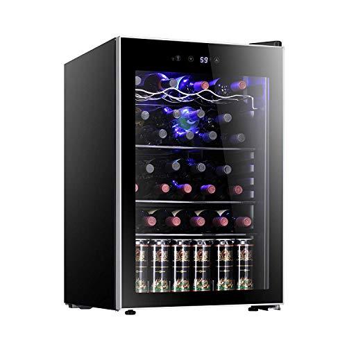 Antarctic Star 36 Bottle Wine Cooler/Cabinet BeverageRefrigerator Small Mini Red & White Wine Cellar Beer Soda Counter Top Bar Fridge Quiet Operation Compressor Adjust Temperature Freestanding Black