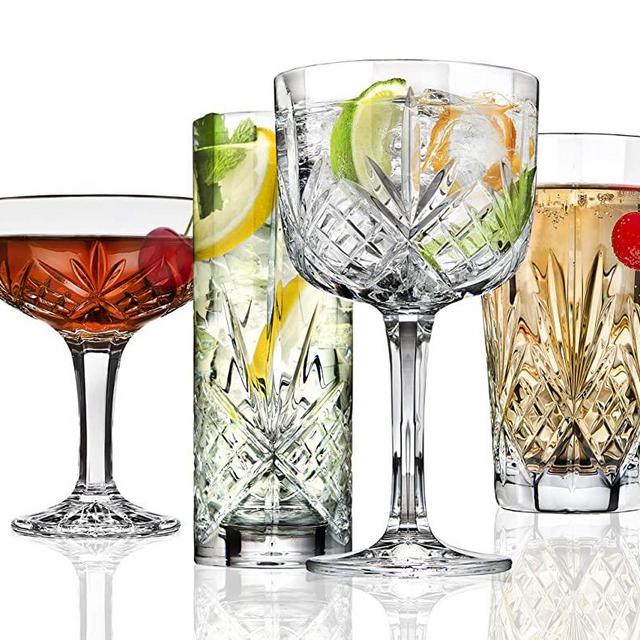 Godinger Barware Drinkware Mixology Set - Gin Glasses, Collins Tall Glasses, Bar Cups and Champagne Coupes - 8 pieces