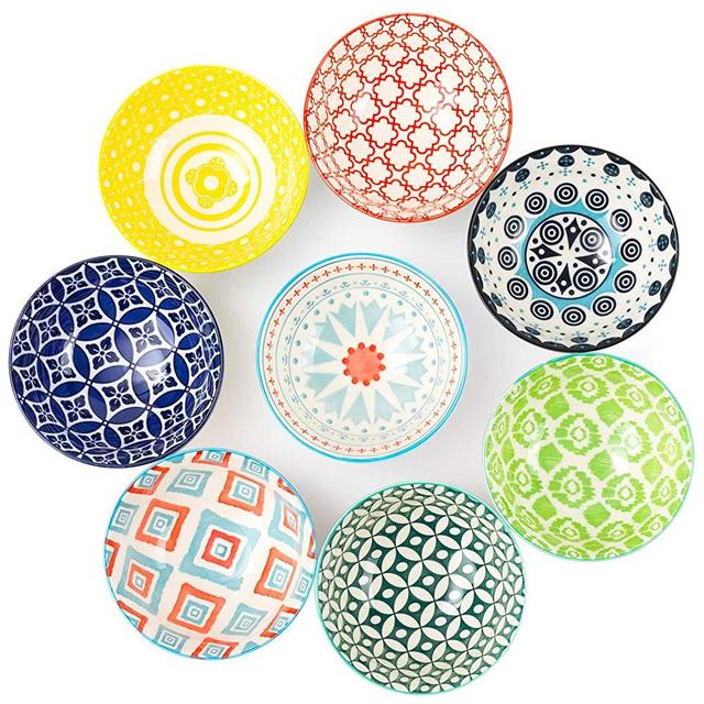 DeeCoo Cereal Bowls,Set of 8 Porcelain Bowls, 4.75 Inch Diameter,10 Fluid Ounces (1.25 Cup), Vibrant Colors Soup Bowls, Cute Oatmeal Bowls for Pasta, Small Salad, Stews, Rice, Yoghurt, Dessert, Poke