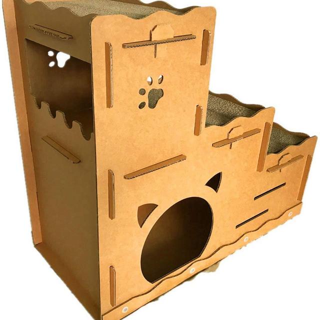 Seny Cardboard Cat House with Cat Scratcher Three-Story W30 X D14 X H26