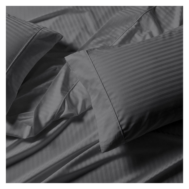 Egyptian Linens USA 608 Cotton Sheet Set - Extra Deep Pockets & Oversize Flat Sheet Striped Gray Queen