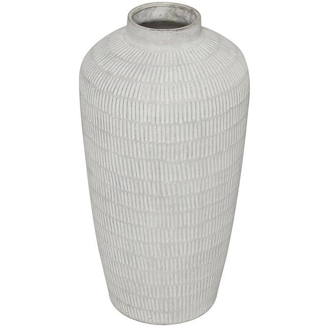 Deco 79 Ceramic Decorative Vase Textured Centerpiece Vase with Linear Pattern, Flower Vase for Home Decoration 12" x 12" x 23", Cream