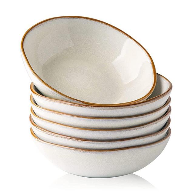 AmorArc Ceramic Cereal Bowls Set of 6, 24 oz Handmade Stoneware Bowls Set for Cereal Soup Salad Snacks, Modern Kitchen bowls for Gift, Dishwasher & Microwave Safe, Reactive Glaze Ivory