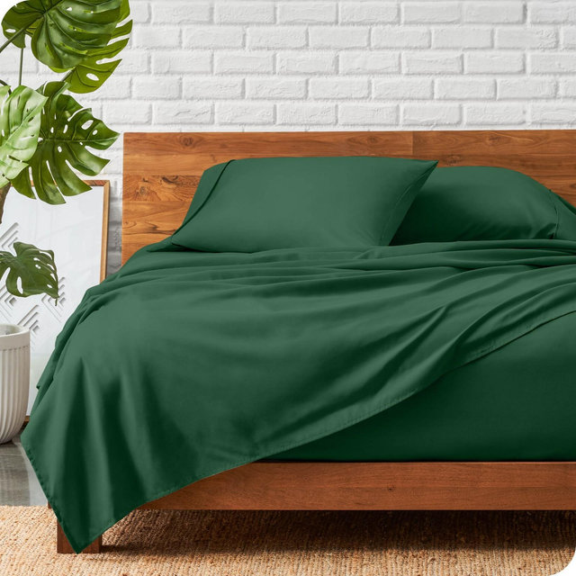 Queen Forest Green 4 Piece Ultra-Soft Double Brushed Sheet Set by Bare Home
