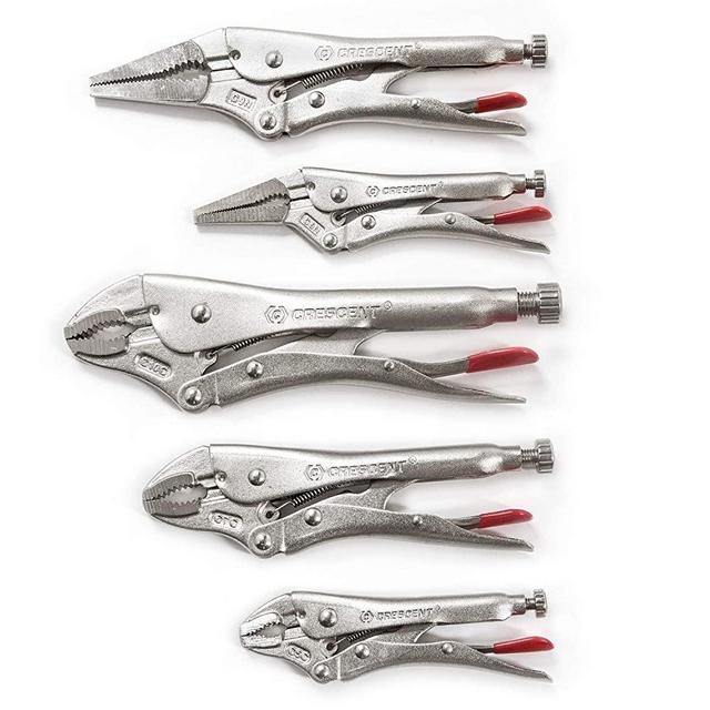 Crescent 5 Piece 5", 7" & 10" Curved Jaw & 6" & 9" Long Nose Locking Pliers with Wire Cutter - CLP5SETN