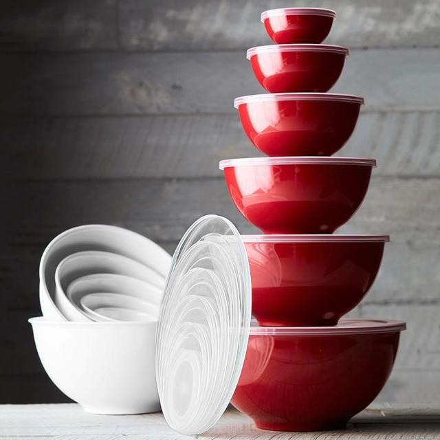 Melamine Mixing Bowls with Lid, Set of 6, Red