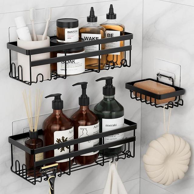 HomeHack Shower Caddies, 3-Pack with Soap Holder, No Drilling Rustproof Shower Organizer with Save Space Hooks, Apartment Essentials for Bathroom, Kitchen & Living Room, Shower Shelf for Inside Shower