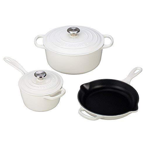 Le Creuset MS1605-16SS Signature Enameled Cast Iron Cookware Set, 5-Piece, White