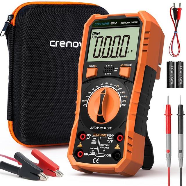 Crenova 890Z Digital Multimeter, 6000 Counts TRMS Multimeter Tester, DC AC Voltmeter Ohmmeter, Measures Voltage Current Capacitance Diodes Continuity Resistance Transistor Temperature with NCV