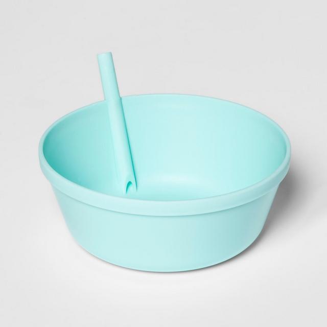 13.5oz Plastic Kids Bowl with Built In Straw Seafoam - Pillowfort™