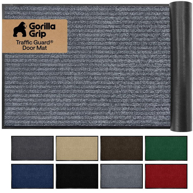 GORILLA GRIP Waterproof Traffic Guard Door Mat, Heavy Duty Entryway Mats, Strong Backing Commercial Utility Rugs for Office Hallway, Garage Floor and Home, Low Profile Carpet, 29x17, Light Grey