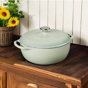 Lodge 6 Quart Enameled Cast Iron Dutch Oven with Lid – Dual Handles – Oven Safe up to 500° F or on Stovetop - Use to Marinate, Cook, Bake, Refrigerate and Serve – Desert Sage