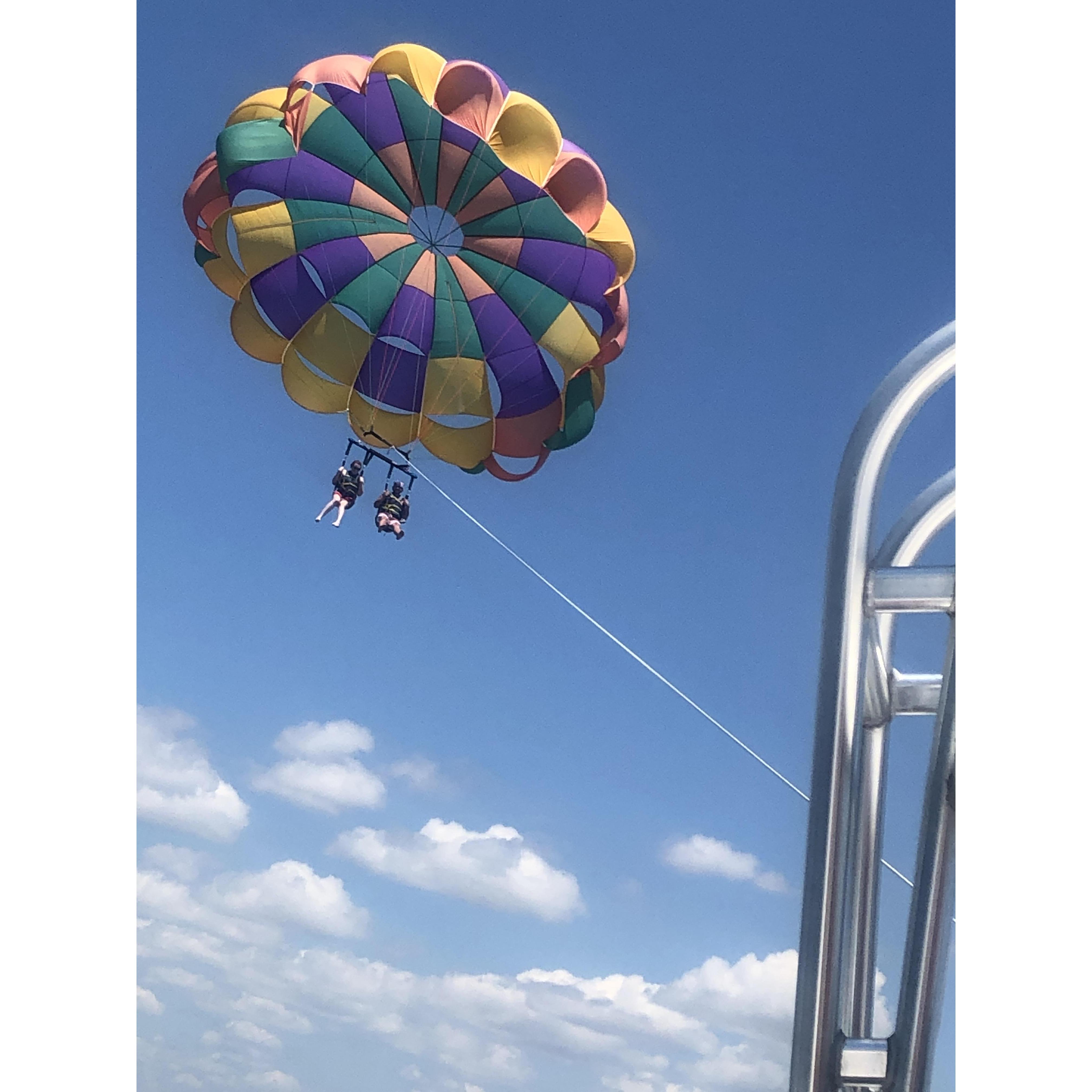 Jared’s first time parasailing, Aubrey’s second.
