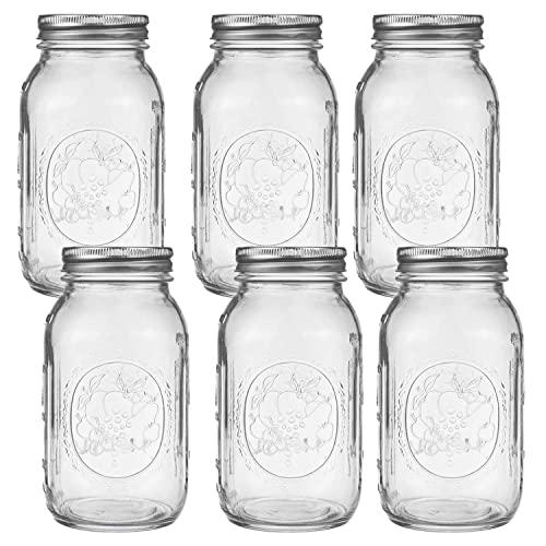 Tebery 6 Pack Clear Glass Jars Ball Mason Jars, 32 oz Canning Glass Jars with Regular Mouth Lids