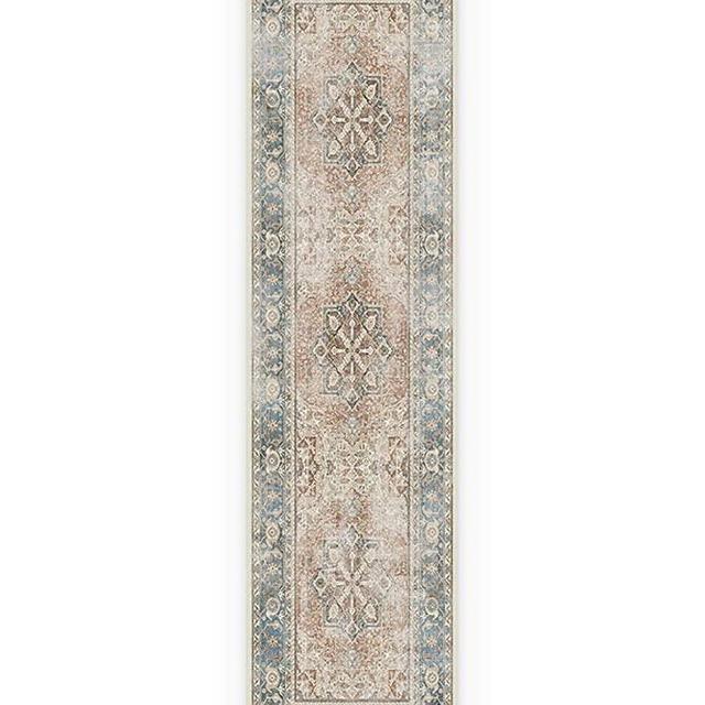RUGGABLE Machine Washable Runner Rug - Founder's Farmhouse Collection - Distressed - 2-Piece Patented Rug System - Kamran Coral 2.5'x10'