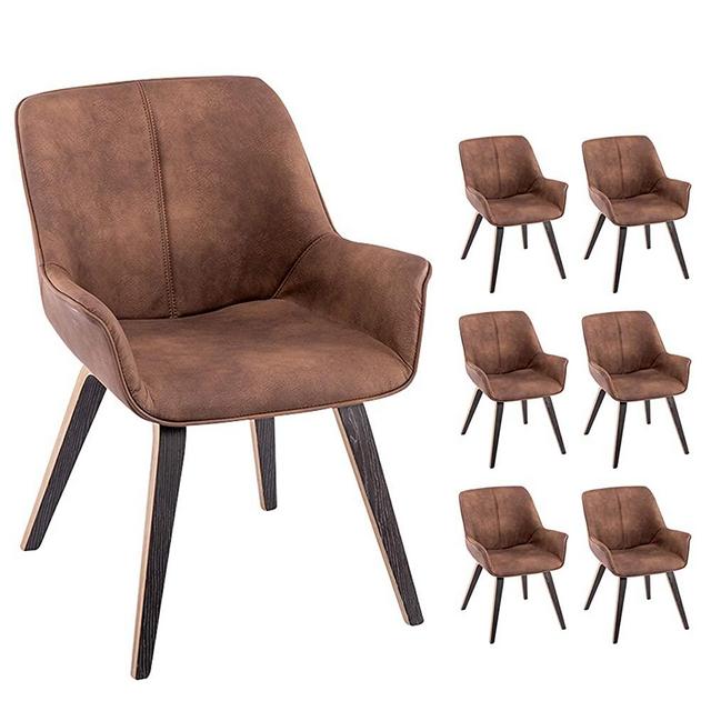 YEEFY Brown PU Leather Living Room Chairs with arms Upholstered Accent Chairs Set of 6 (Brown)