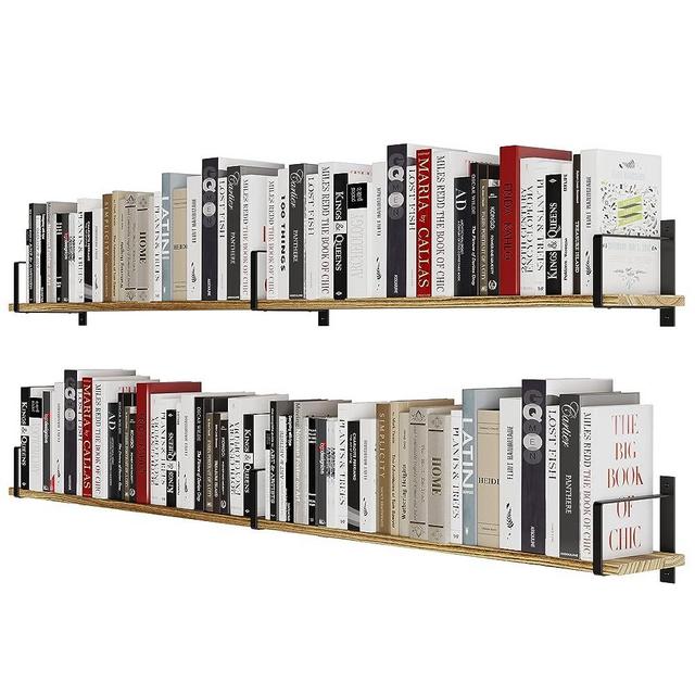 Wallniture Toledo 60"x6" Rustic Floating Shelves for Living Room, Wall Shelves for Bedroom Decor, Wall Mounted Shelves for Office, Kitchen Wall Shelf, Book Shelf for Wall, Wood Shelf Set of 2, Burnt