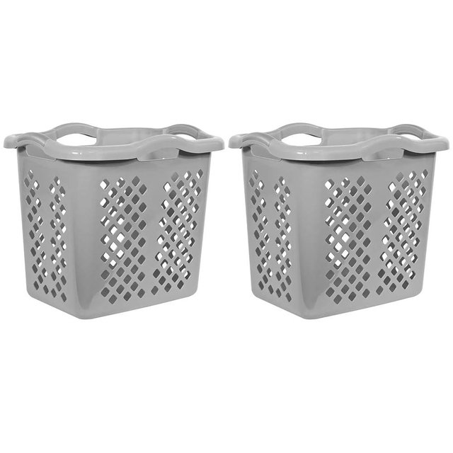 Laundry Hamper Basket with Diamond Pattern, 2 Bushel Capacity, Black, 21.6 x 17 x 18.9 inches (2, Cement)