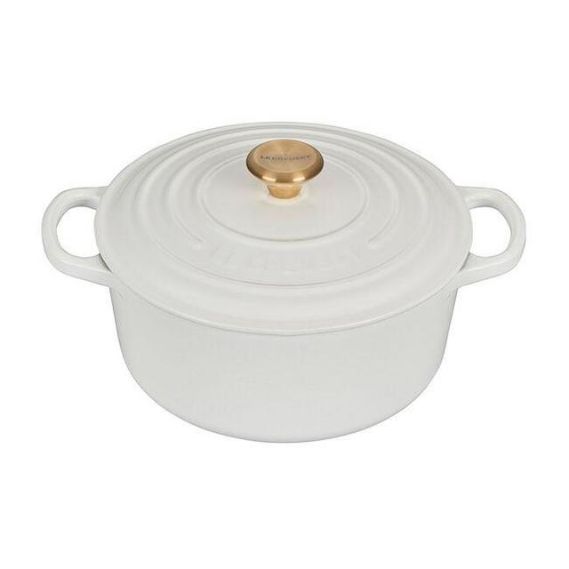 Le Cruset White 5.5 qt Round Dutch Oven with Gold Knob