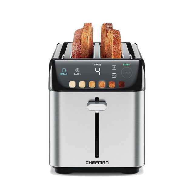 Chefman Smart Touch 4 Slice Digital Toaster, 6 Shade Settings, Stainless Steel Toaster 4 Slice with Extra-Wide Slots, Thick Bread Toaster and Bagel Toaster, +10, Defrost, Removable Crumb Tray