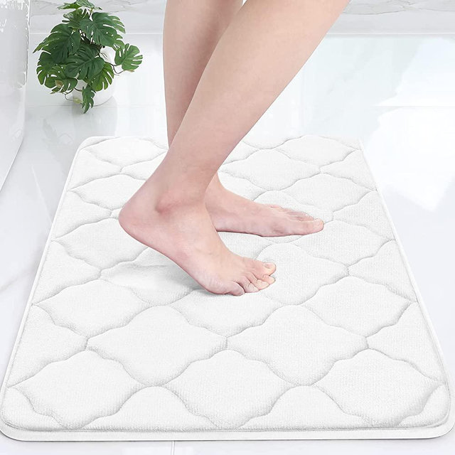 Olanly Memory Foam Bath Mat Rug, Ultra Soft Non Slip and Absorbent Bathroom Rug, Machine Wash Dry, Comfortable, Thick Bath Rug Carpet for Bathroom Floor, Tub and Shower, 17x24, White