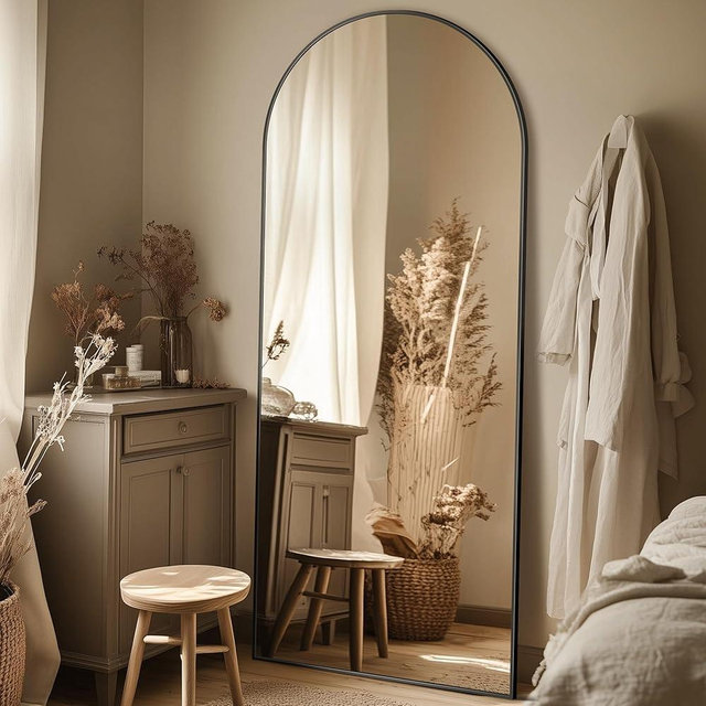 Full Length Mirror, 58"x18" Oversized Arched Mirror Large Standing Mirror, Tall Mirror Body Floor Mirror Wall Mirror Hanging Mirror for Bedroom Living Room Aluminum Frame,Black