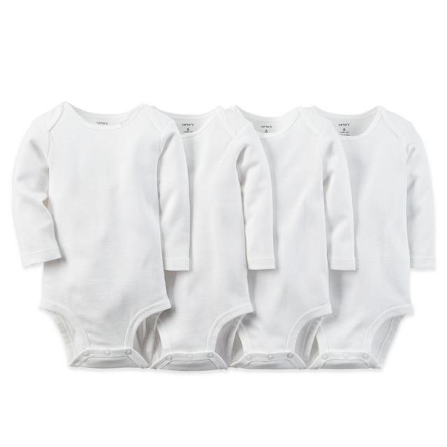 carter's® 4-Pack Size 3 Months White Long Sleeve Bodysuits