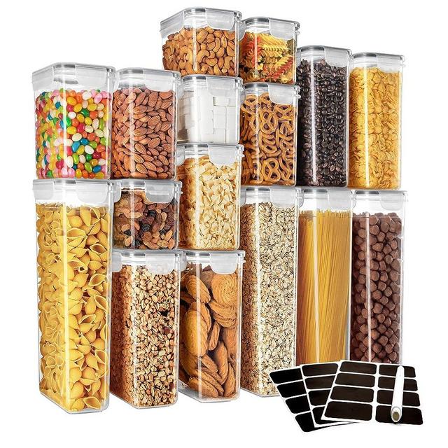 MR.SIGA 16 Pack Airtight Food Storage Container Set, BPA Free Kitchen Pantry Organization, Kitchen Canisters for Cereal, Spaghetti, includes 24 Reusable Sticker Labels and 1 Erasable Chalk Marker