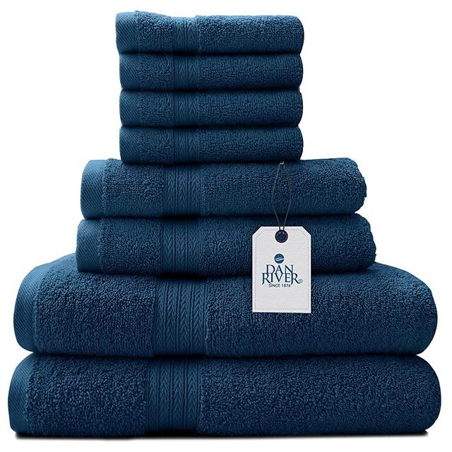 DAN RIVER 100% Cotton Bathroom Towel Set|2 Oversized Bath Towels 30x52| 2 Hand Towels 16x28| 4 Wash Cloths 12x12| Ideal for Home Hotel and Spa| Ultra Soft|Absorbent| Blue Opal Towel Set|600 GSM| 8 Pc