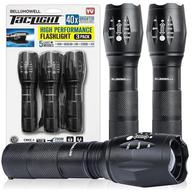 TacLight 3 Pk Tactical Flashlights High Lumens, Super Bright Led Flashlights, Zoomable Heavy Duty Waterproof Flash Lights Battery Powered Small Flashlights for Emergencies/Camping AS SEEN ON TV…