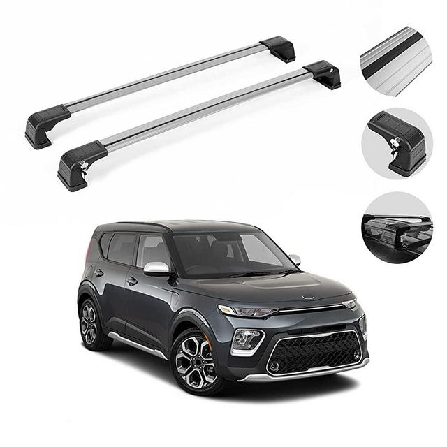 OMAC Roof Rack Cross Bar Set Fits Kia Soul 2020-2021 | Lockable Rooftop Cargo Rack - Luggage, Ski, Kayak, Hard-Shell Carrier | Silver Car Accessories 165 LBS Load Capacity 2 Pcs.