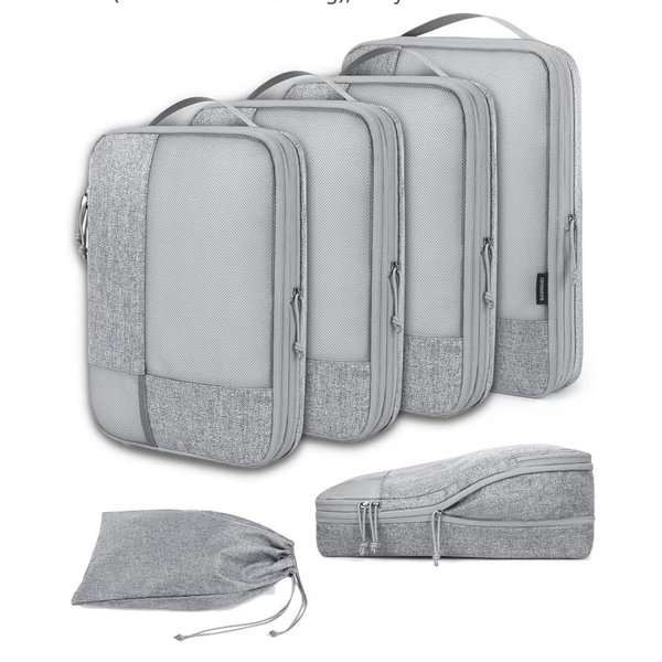 BAGSMART Compression Packing Cubes for Travel, Durable Travel Cubes for Carry-On Suitcase, 6 Set Cuise Ship Travel Essentials (1L+3M+1S+Shoe Bag), Grey