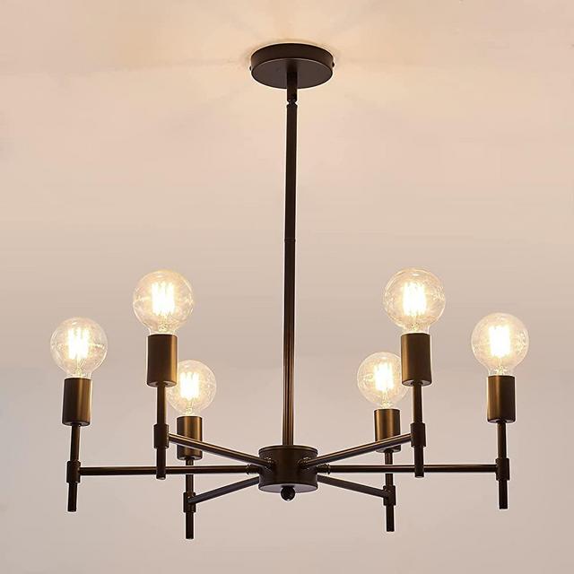 ASGYISA 6-Light Black Sputnik Chandelier Metal Modern Semi Flush Mount Ceiling Light Fixture Pendant Lights Industrial Farmhouse for Bedroom Kitchen Dining Room Living Room Laundry Room E26 Base