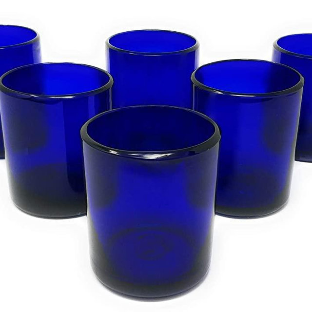 Hand Blown Mexican Drinking Glasses – Set of 6 Cobalt Tumbler Glasses (10 oz each)