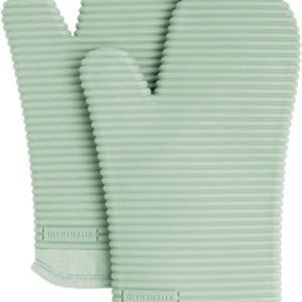 KitchenAid Ribbed Soft Silicone Oven Mitt Set, Pistachio, 7.5"x13", 2 Count