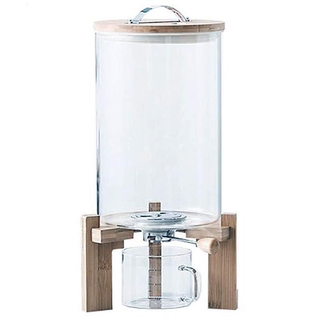 Flour and Cereal Container, 5L/8L, Rice Dispenser, Creative Glass Food Storge Container for Kitchen Organization and Pantry Store, Airtight Lid and Wooden Stand8L