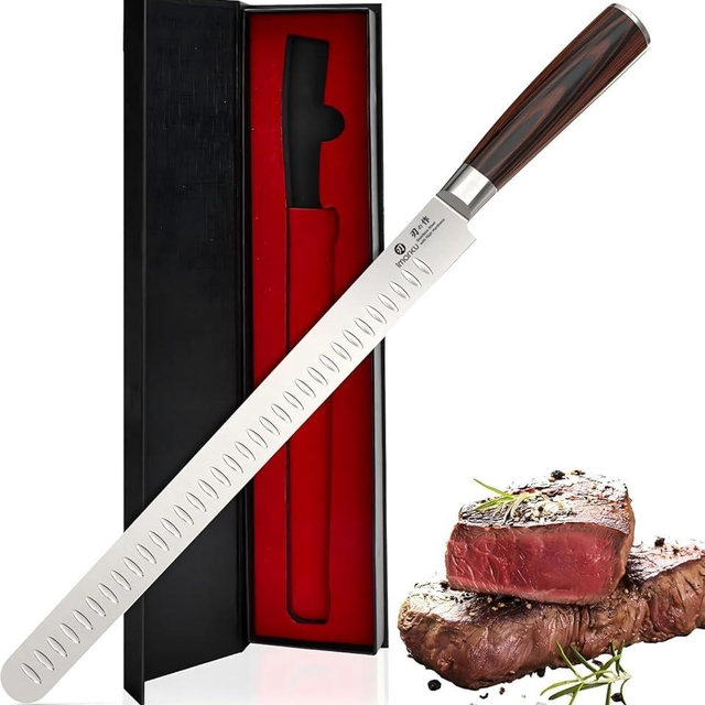 imarku Brisket Knife, 12 Inch Ultra Sharp Carving Slicing Knife for Brisket, BBQ, Turkey, Ham, Ribs, and Roast Beef, Japanese High Carbon Stainless Steel Blade, Ergonomic Pakkawood Handle, Gift Box
