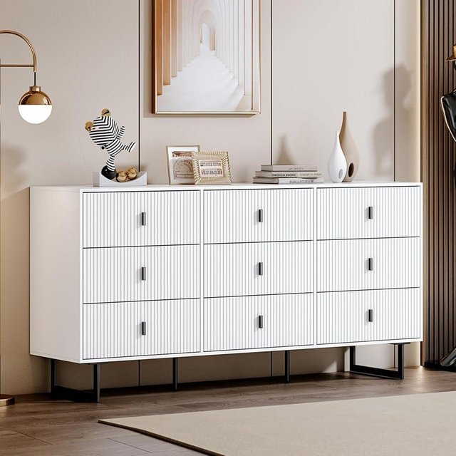 Chrangmay Modern Chest of Drawers with 9 Drawers,Deep Drawers,Clothes Organizer,Large Storage Cabinet for Living Room, Bedroom,Hallway,with Anti-Tipping Device, Black