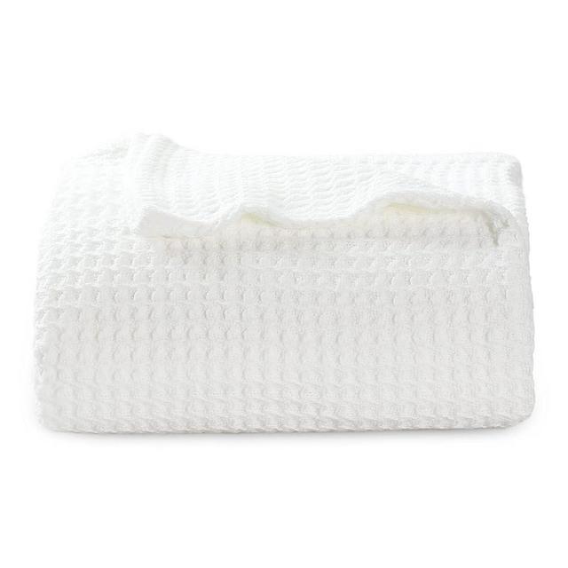Bedsure 100% Cotton Blankets for Couch - 405GSM Waffle Weave Throw Blankets for Summer, White Soft Lightweight Woven Blankets for All Seasons, 50x70 inches
