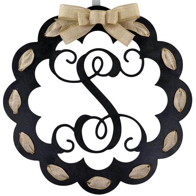 Letter S - Monogrammed Door Hanger | Mom Gift | Black and Burlap Everyday Year Letter Door Hanger