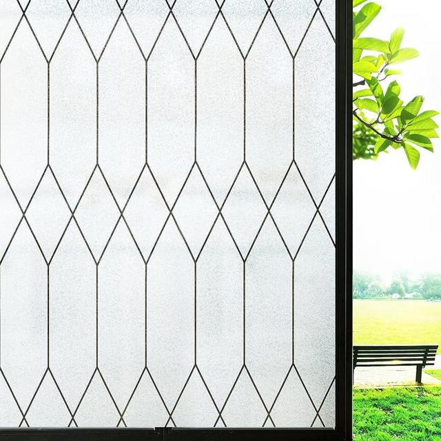Windimiley Window Privacy Film Frosted Glass Window Clings Bathroom Frosting Decorative Window Stickers Moroccan Lattice Sun Blocking Heat Blocking Static Cling Opaque Door Coverings,17.5 X 78.7 in
