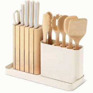 Wooden Utensil Set & Knife Block | Stainless Steel | Caraway