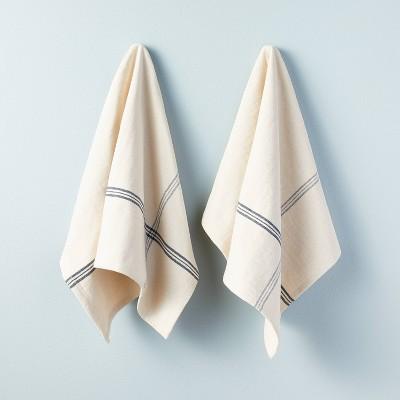 2ct Engineered Stripe Kitchen Towel Set Blue/Sour Cream - Hearth & Hand™ with Magnolia